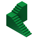 Escalera de tramo recto, curva de 90º y otro tramo recto