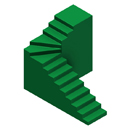 Escalera de tramo recto, rellano en hélice con curva a 90º y otro tramo recto